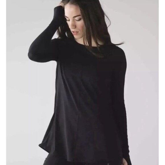 Lululemon Making Moves Long Sleeve Top Size 8 Black Pleated Back Rulu - Picture 1 of 9